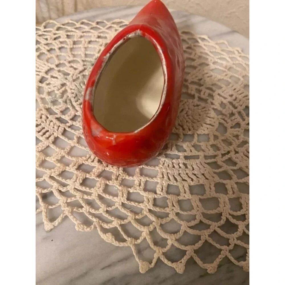 Vintage Red Glossy Ceramic Clog Planter